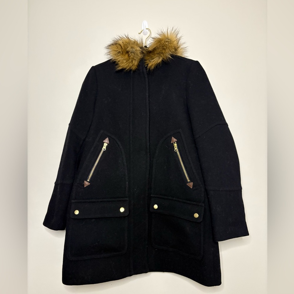 J.Crew  Coat Tall Chateau Parka Black Italian Stadium-cloth Wool Size 4